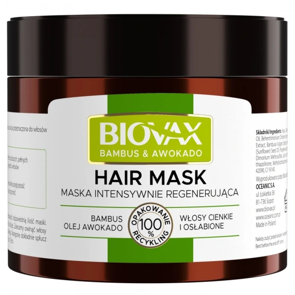 BIOVAX Bambus & Awokado Maska intensywnie regenerująca do włosów cienkich i osłabionych 250 ml