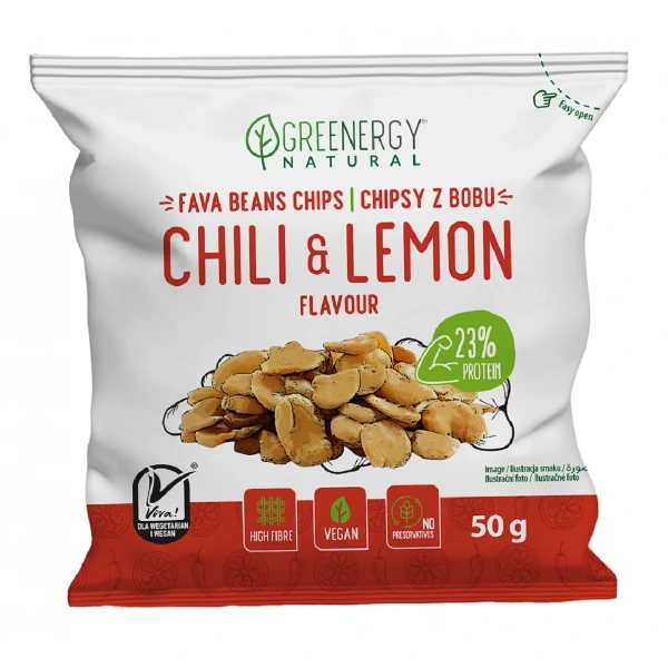 Bób prażony o smaku chili i cytryny 50 g - greenergy