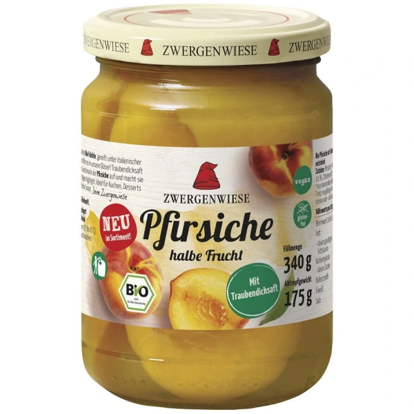 Brzoskwinie połówki w lekkim syropie bezglutenowe bio 340 g (175 g) (słoik) - zwergenwiese