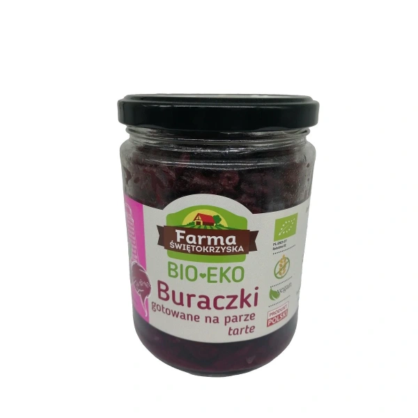 Buraczki gotowane na parze tarte bezglutenowe bio 420 g - farma świętokrzyska