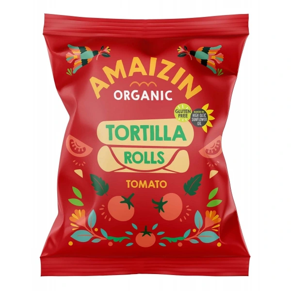 Chipsy tortilla kukurydziane pomidorowe bezglutenowe bio 100 g - amaizin