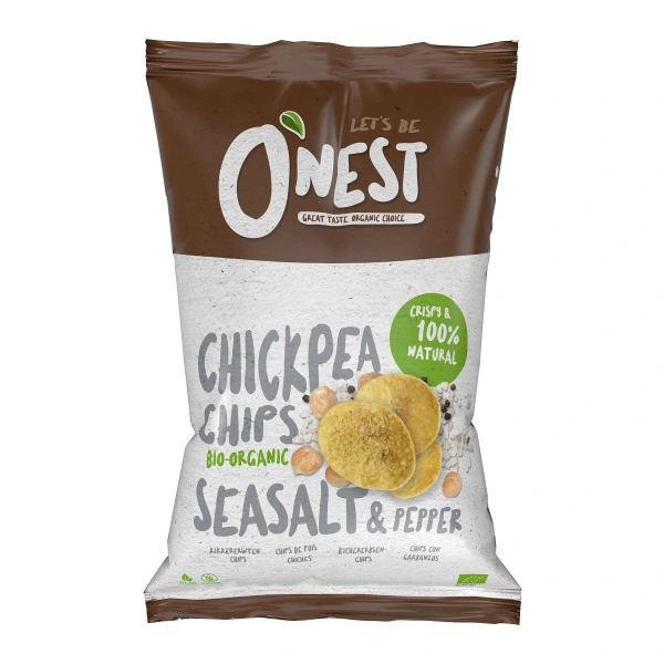 Chipsy z ciecierzycy z solą morską i czarnym pieprzem bezglutenowe bio 75 g - o'nest