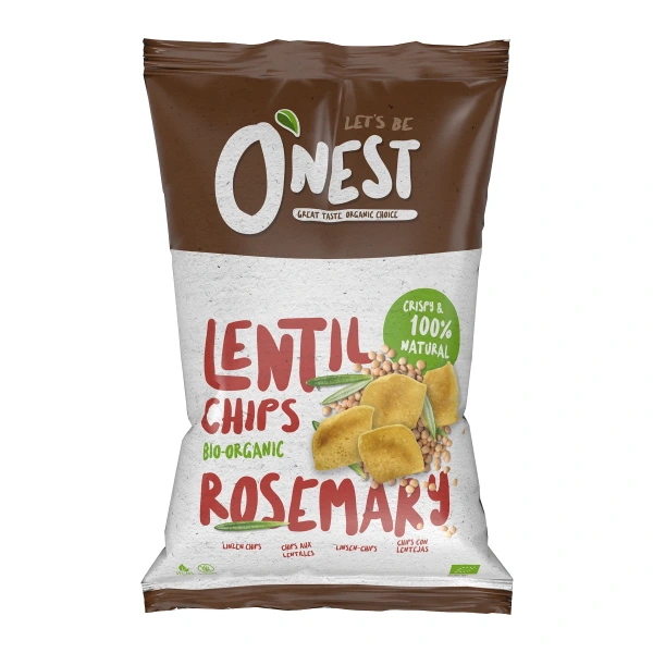 Chipsy z soczewicy z rozmarynem bezglutenowe bio 75 g - o'nest