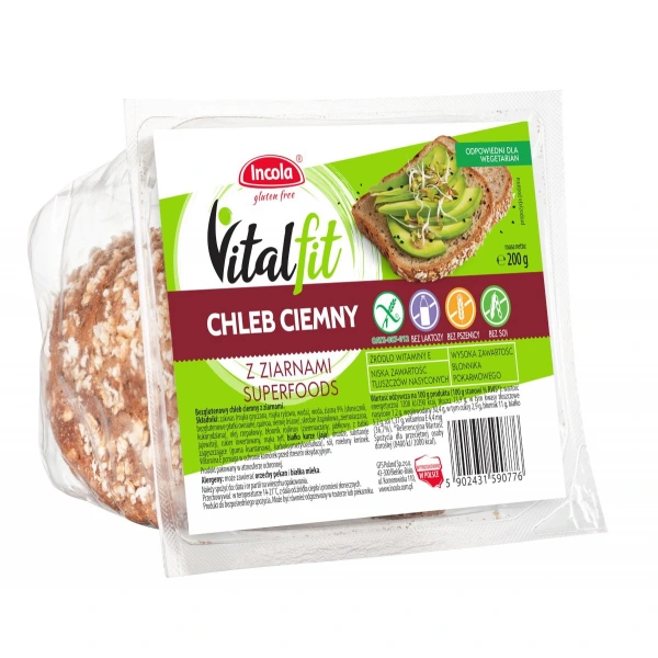 Chleb ciemny z ziarnami bezglutenowy 200 g - vitalfit (incola)