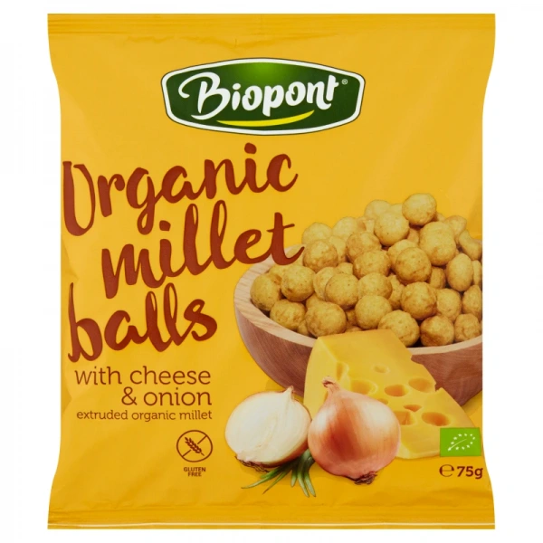Chrupki jaglane serowo - cebulowe bezglutenowe bio 75 g - biopont