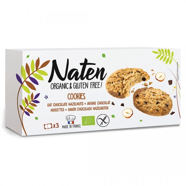 Ciastka owsiane z czekoladą i orzechami laskowymi bezglutenowe bio 120 g - naten