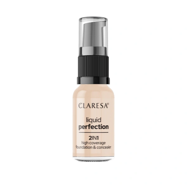 CLARESA Liquid Perfection Korektor i Podkład kryjący w płynie 2in1 Warm Medium nr 102 18g