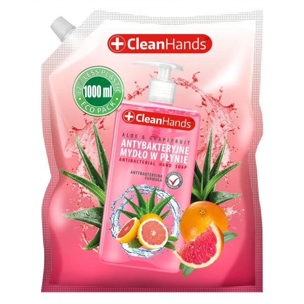CLEANHANDS Hand Soap Mydło antybakteryjne w płynie Aloes i Grejpfrut - zapas 1000 ml