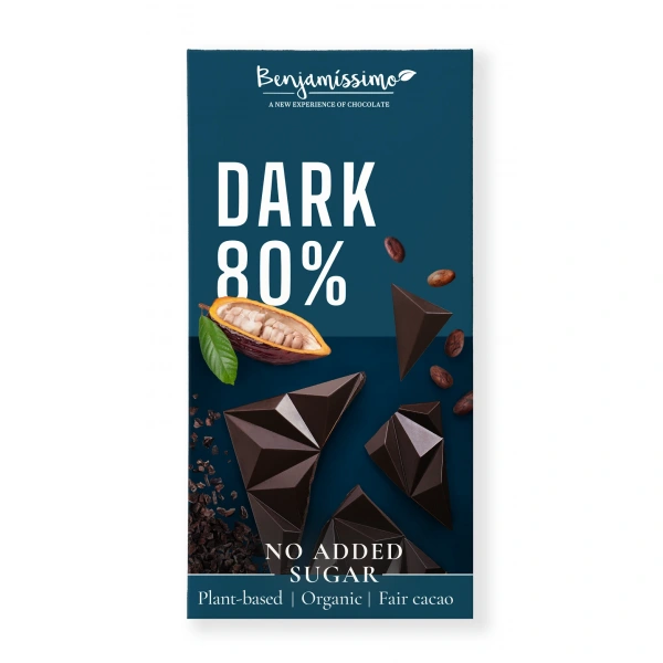 Czekolada gorzka 80 % bez dodatku cukrów bezglutenowa bio 60 g - benjamissimo
