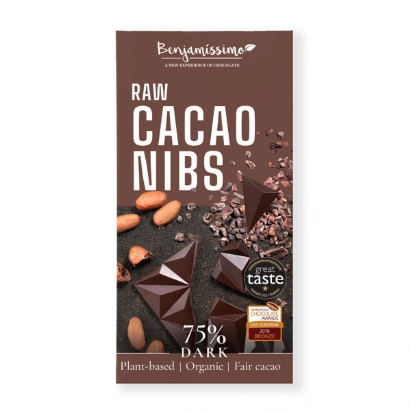 Czekolada gorzka z ziarnami kakaowca bezglutenowa bio 60 g - benjamissimo