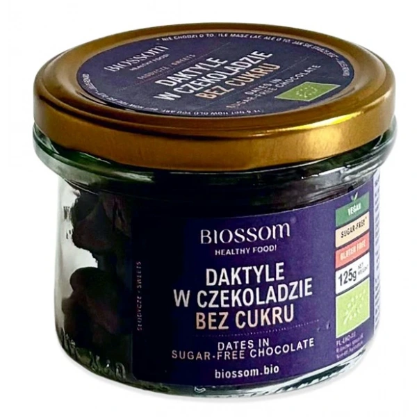 Daktyle w czekoladzie bez dodatku cukrów bezglutenowe bio 125 g - biossom