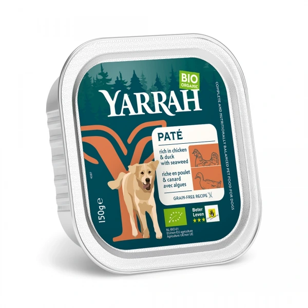 (dla psa dorosłego) pasztet z kurczaka i kaczki z algami morskimi bio 150 g - yarrah