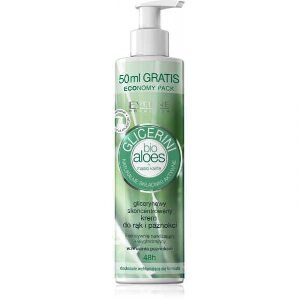 EVELINE Bio Aloes Glicerynowy skoncentrowany krem do rąk i paznokci 245 ml