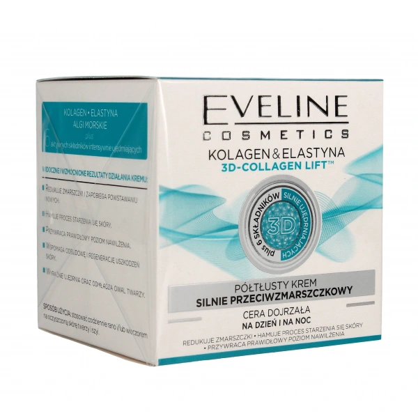 EVELINE Półtłusty krem silnie przeciwzmarszczkowy - Kolagen & Elastyna i 3D-Collagen Lift 50 ml