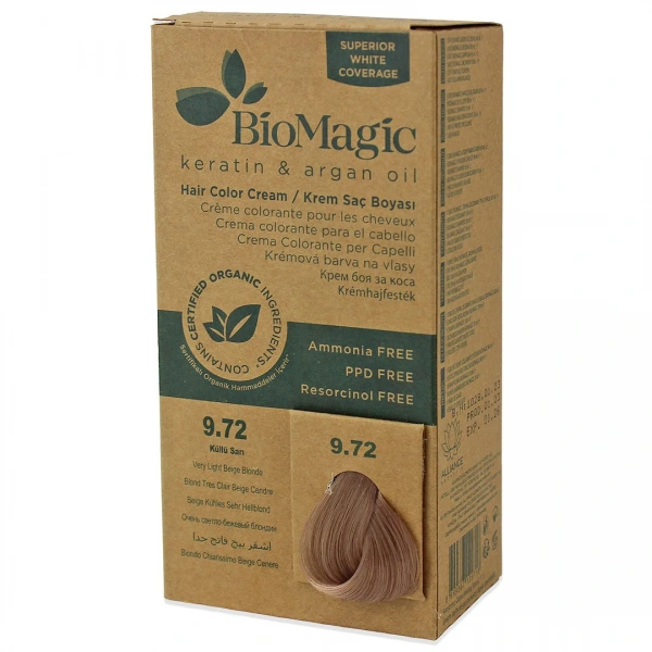 Farba do włosów bardzo jasny beżowy blond (9.72) 250 g - biomagic