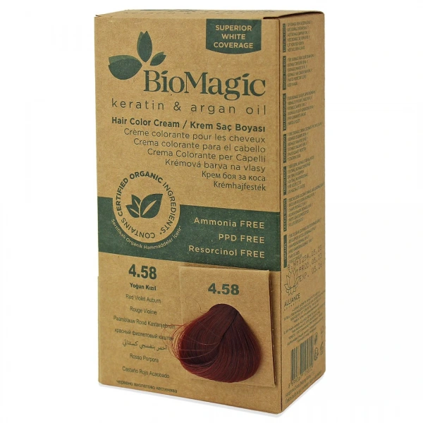 Farba do włosów czerwony kasztan (4.58) 250 g - biomagic