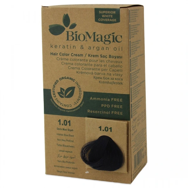 Farba do włosów intensywna niebieska czerń (1.01) 250 g - biomagic