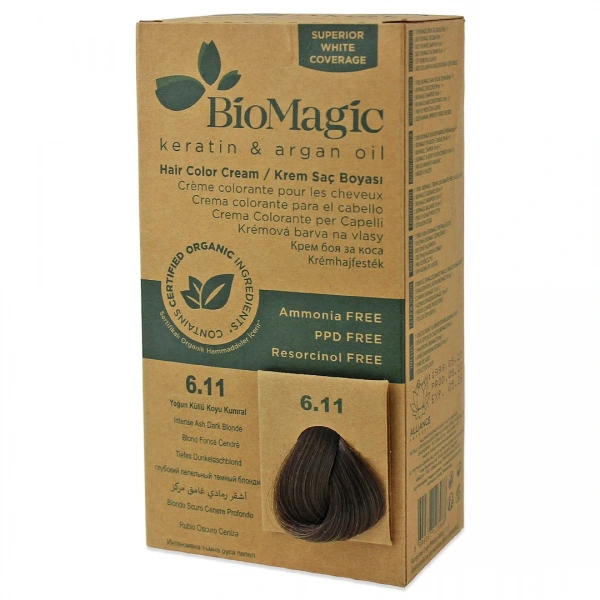 Farba do włosów intensywny popielaty ciemny blond (6.11) 250 g - biomagic