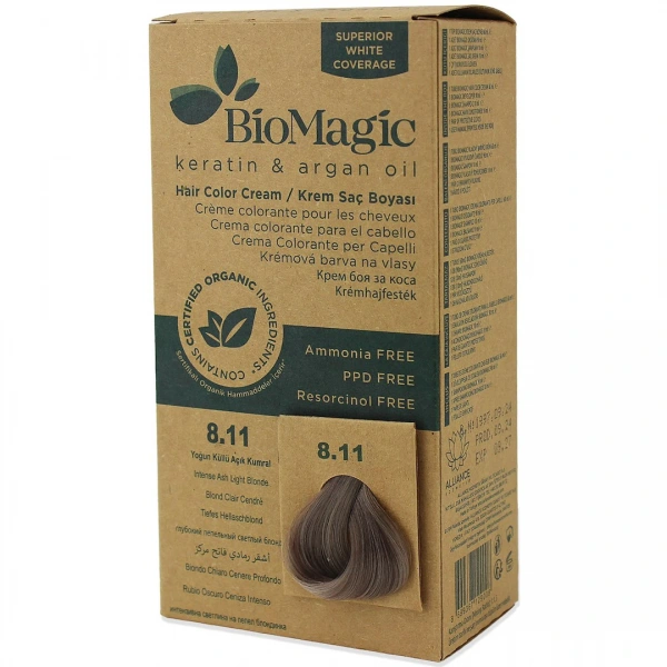 Farba do włosów intensywny popielaty jasny blond (8.11) 250 g - biomagic