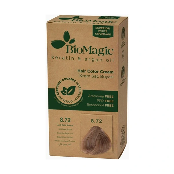 Farba do włosów jasny beżowy blond (8.72) 250 g - biomagic