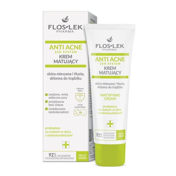 FLOS-LEK ANTI ACNE 24H SYSTEM Krem matujący do cery mieszanej,tłustej skłonnej do trądziku 50ml