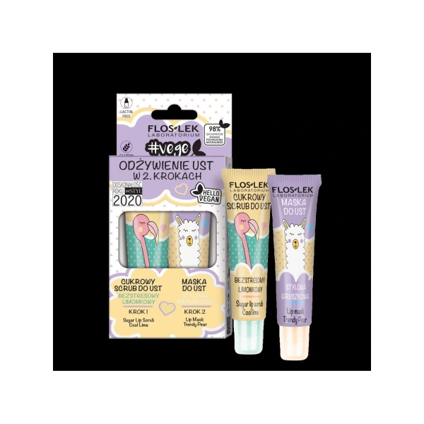FLOS-LEK VEGE LIP CARE ZESTAW Odżywienie ust w 2 krokach (Cukrowy scrub limonkowy + Maska do ust gruszkowa)