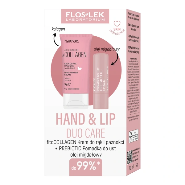 FLOS-LEK Zestaw prezentowy Hand & Lip DUO Care Fitocollagen (krem do rąk 50ml+pomadka ochronna Prebiotic)