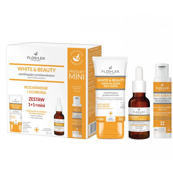 FLOS-LEK Zestaw prezentowy White&Beauty Krem zapobiegający przebarwieniom + Peeling rozjaśniający + Tonik wybielający