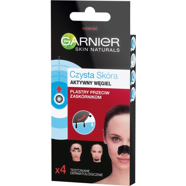 Garnier Skin Naturals Czysta Skóra Aktywny Węgiel Plastry przeciw zaskórnikom 1op.-4szt