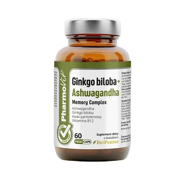 Ginkgo biloba + ashwagandha memory complex bezglutenowe 60 kapsułek - pharmovit