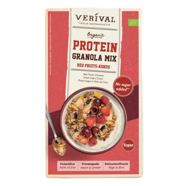 Granola proteinowa z owocami czerwonymi i kokosem bez dodatku cukrów bio 300 g - verival