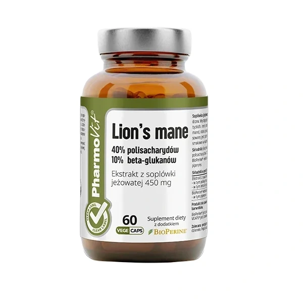 Grzyby soplówka jeżowata (lion's mane) ekstrakt (450 mg) bezglutenowy 60 kapsułek - pharmovit