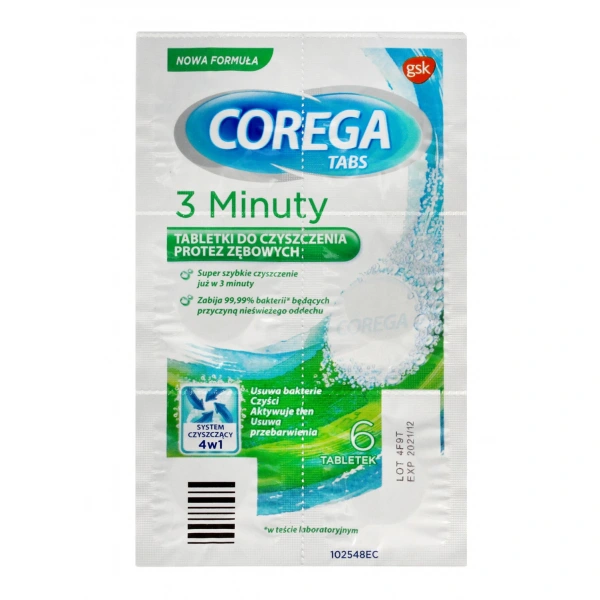 GSK Corega Tabs Tabletki do czyszczenia protez 3-minuty blister 6 tabletek