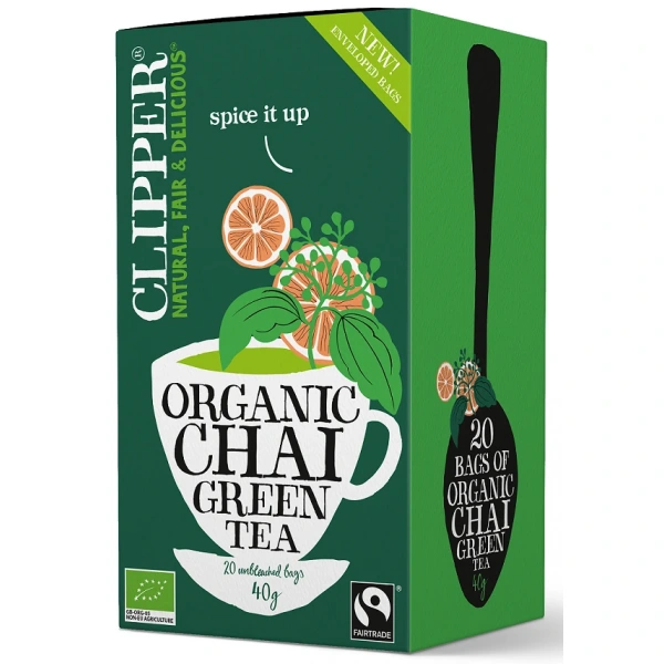 Herbata zielona chai z cynamonem i kardamonem fair trade bio (20 x 2 g) 40 g - clipper