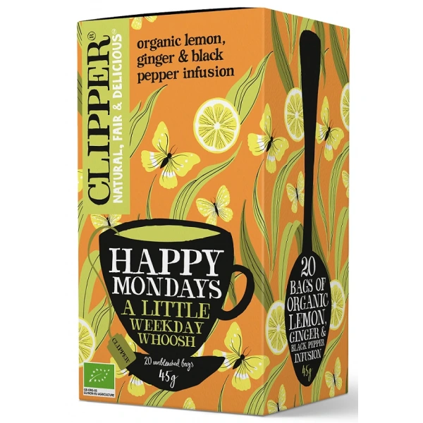 Herbatka cytrynowa z imbirem i czarnym pieprzem (happy mondays) bio (20 x 2,25 g) 45 g - clipper