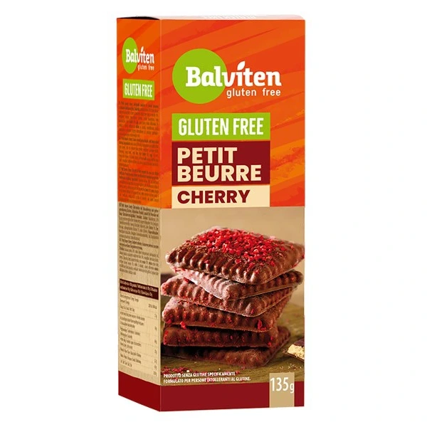 Herbatniki petit beurre w polewie kakaowej z wiśniami liofilizowanymi bezglutenowe 135 g - balviten