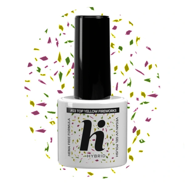 HI HYBRID Top No Wipe do lakieru hybrydowego Hema Free #03 Yellow Fireworks 5 ml