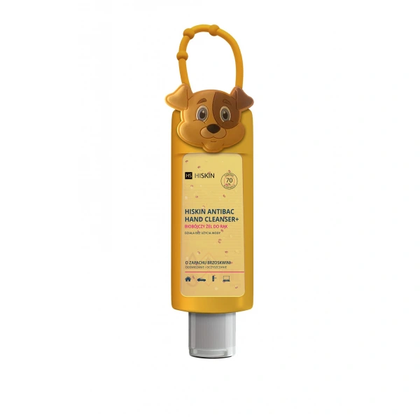 HISKIN Antibac Hand Cleanser+ Biobójczy Żel do rąk o zapachu brzoskwini - piesek (butelka 75ml+etui)