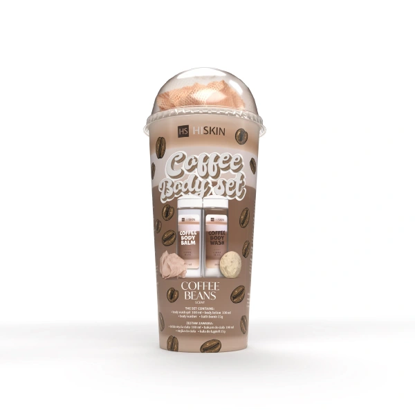 HISKIN Body Set Tuba Zestaw produktów do kąpieli - Coffee (żel do mycia ciała 100ml+balsam do ciała 100ml+myjka+kula 15g)