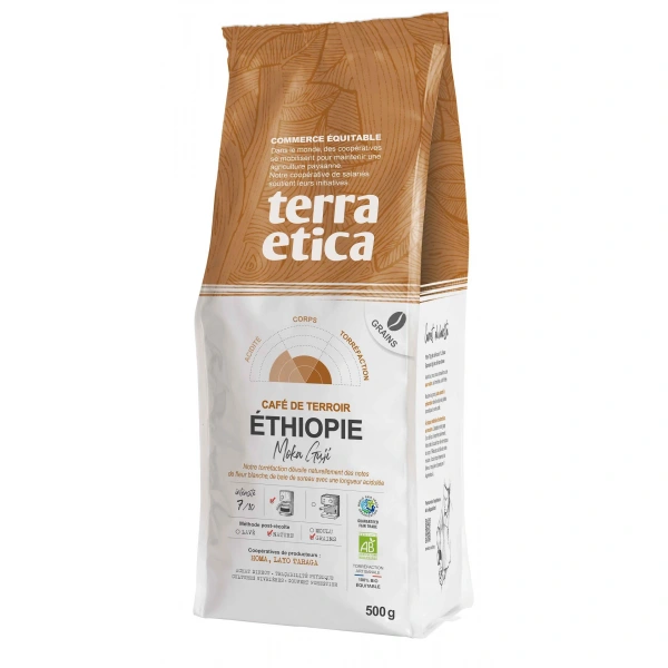 Kawa ziarnista arabica 100 % moka guji etiopia fair trade bio 500 g - terra etica