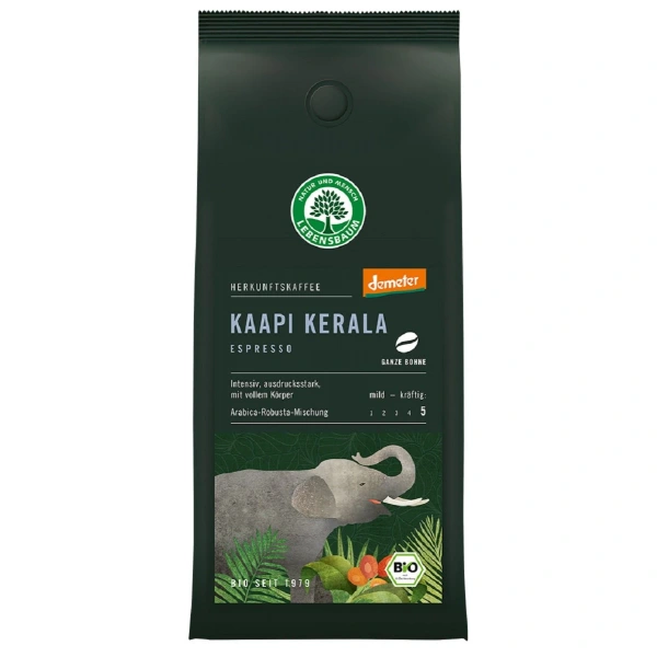 Kawa ziarnista arabica/robusta kaapi kerala espresso demeter bio 250 g - lebensbaum