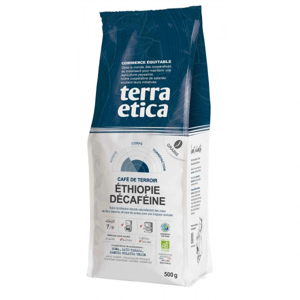 Kawa ziarnista bezkofeinowa arabica 100 % etiopia fair trade bio 500 g - terra etica