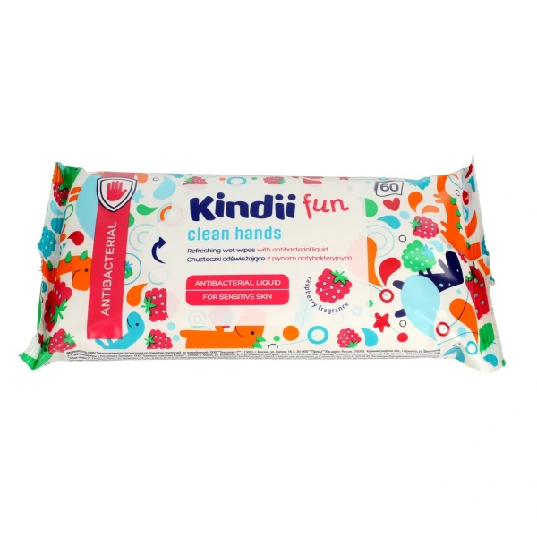 Kindii Fun Chusteczki odświeżające dla dzieci z płynem antybakteryjnym  1op.-60szt