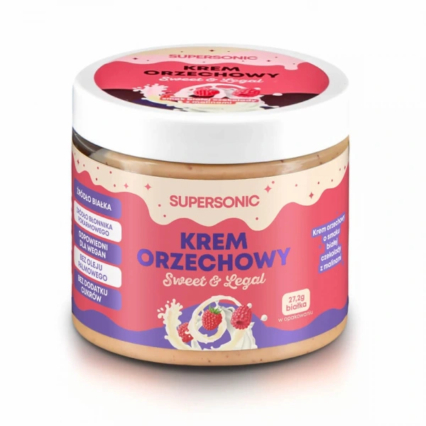 Krem orzechowy o smaku białej czekolady z malinami bez dodatku cukrów 160 g - supersonic