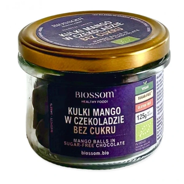 Kulki mango w czekoladzie bez dodatku cukrów bezglutenowe bio 125 g - biossom
