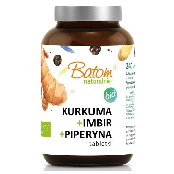 Kurkuma + imbir + piperyna bio 240 tabletek - batom