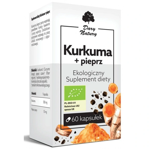 Kurkuma z czarnym pieprzem bio 60 kapsułek - dary natury