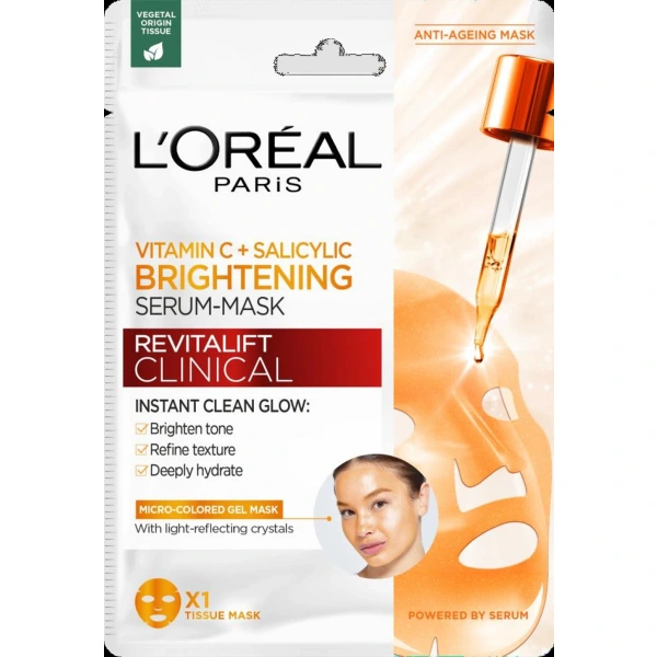 LOREAL Revitalift Clinical Witamina C* Maska-serum rozświetlająca w płacie 26 g