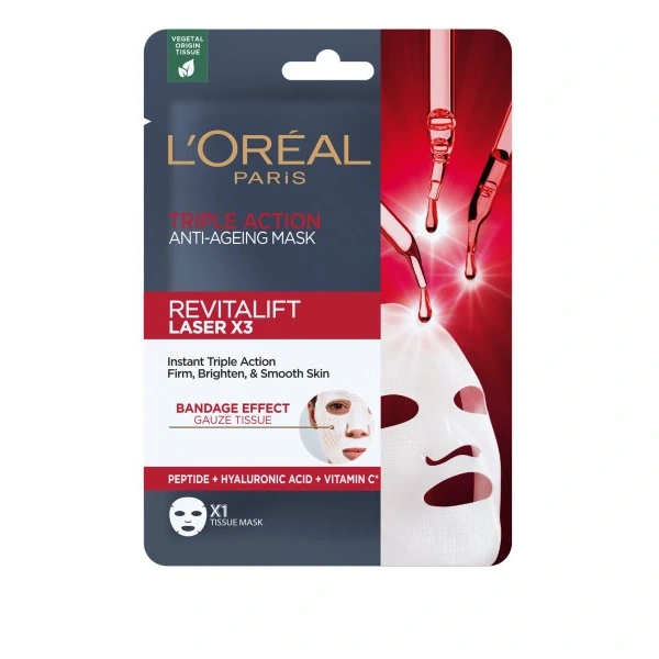 LOREAL Revitalift Laser x3 Maska anti-aging o potrójnym działaniu w płacie 1szt