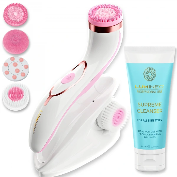 LUMINEO Professional Line Szczoteczka do twarzy Brush Pro różowa + Żel oczyszczajacy Lumineo do wszystkich typów cery 100 ml